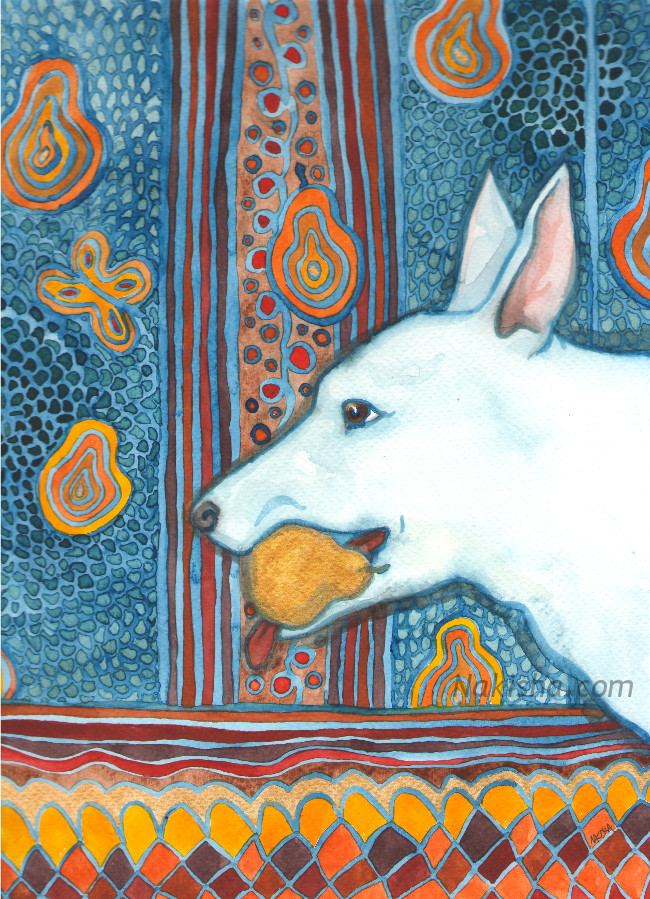 Blue Dog and Pear -  Painting by  Nakisha Vanderhoeven