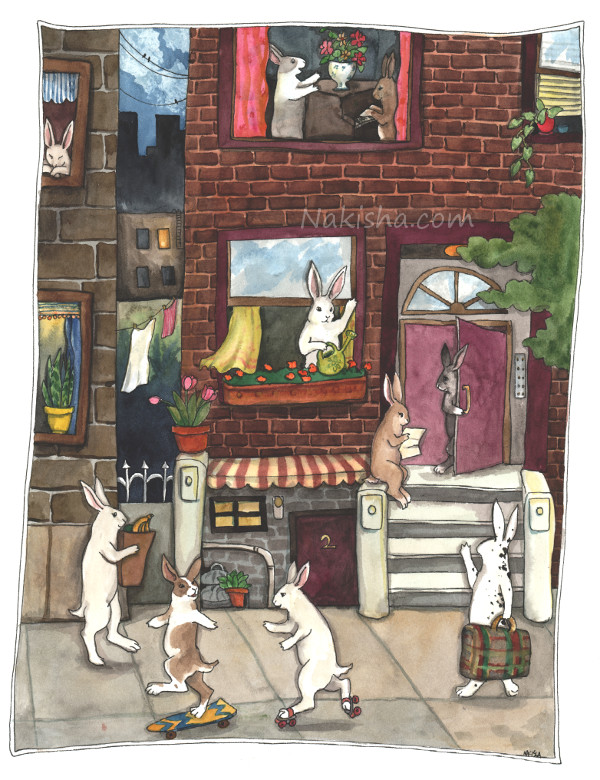 City Bunnies, Painting by Nakisha