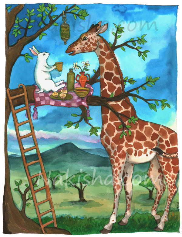 Tea with Giraffe, Painting by Nakisha