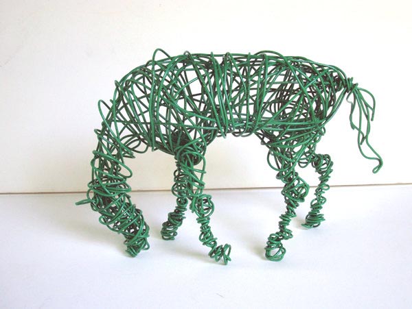 Green Horse - wire sculpture by Nakisha