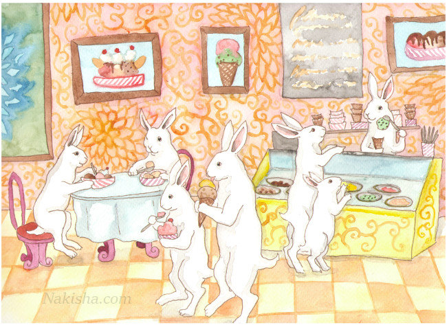 IceCream Parlor,  Watercolor Painting by Nakisha
