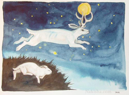 Jackalope Dream -Rabbit painting by Nakisha