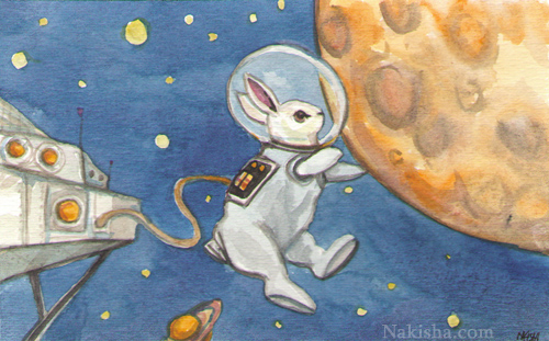LWR in Space-rabbit painting by Nakisha