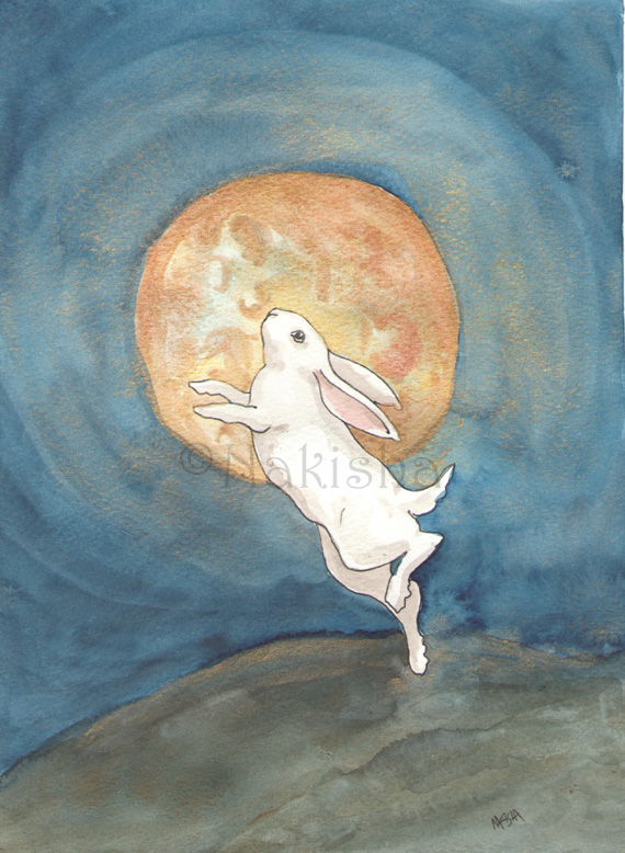 Full Moon Rabbit - Painting by Nakisha