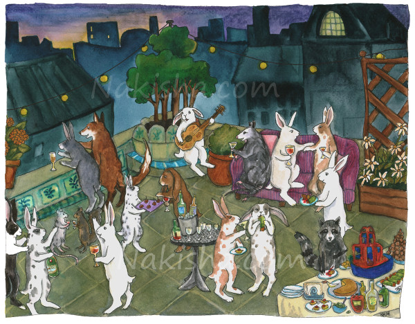 Rooftop Party, Painting by Nakisha