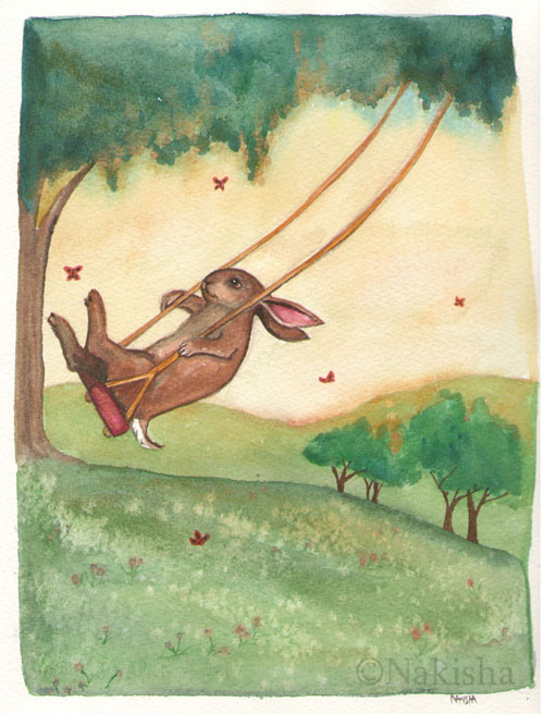Summer Swing-rabbit painting by Nakisha