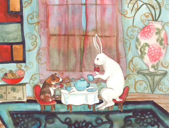 Tea with Guniea Pig, Painting by Nakisha