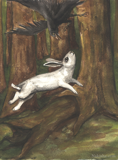 Wild-eyed Crowr-Rabbit and crow Painting